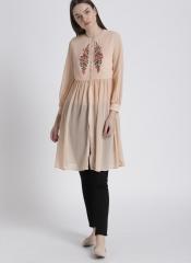 Chemistry Peach Coloured Embroidered Semi Sheer Tunic women