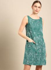 Ether Green Printed A Line Dress women