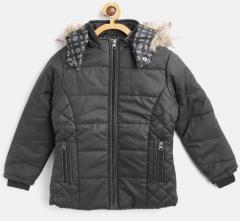 Fort Collins Girls Black Solid Parka Jacket with Detachable Hood
