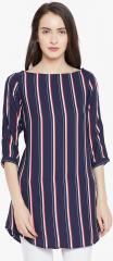 Ruhaans Navy Blue Striped Tunic women