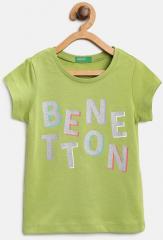 United Colors of Benetton Girls Green Printed Round Neck T shirt