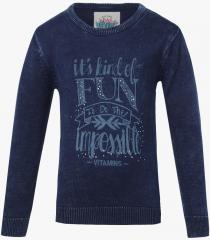 Vitamins Navy Blue Printed Pullover Sweater girls