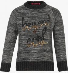 Wingsfield Grey Melange Self Design Pullover Sweater girls