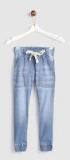YK Girls Blue Washed Regular Fit Solid Joggers