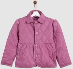 YK Girls Pink Solid Quilted Jacket
