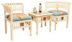 ExclusiveLane Teak Wood Living Room Chair Set With Table In Creamish White Finish