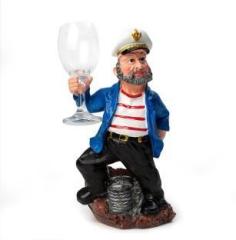 Ez Life Sailor Captain Bottle Holder with 1 Wine Glass 1 Set Resin Blue Jacket, Red Ceramic, Glass Bottle Rack