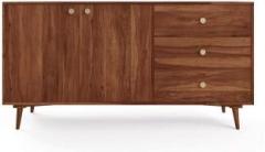 G Fine Furniture Solid Wood Sideboard Cabinet for Living Room | Kitchen Storage Side Board with 3 Drawer & Door Shelf | Acacia Wood, Brown Solid Wood Free Standing Sideboard