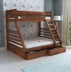 Ganpati Arts Italian Bunk Bed Twin Over Bed with Ladder Wooden Bunk Bed with 2 Drawer Storage Solid Wood Bunk Bed