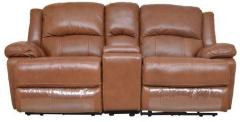HomeTown Mercedes Half Leather Two Seater Sofa Electric Recliner With Console in Brown Colour