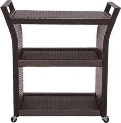 Spacepanda Moveza Trolly 3 Tier High Density Polyethylene Wicker with Metal Frame Rolling Bar Cart for Outdoor, Garden, Cafeteria, Dining, Living, Pool Side Metal Bar Trolley
