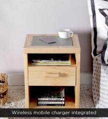Woodsworth Nexo Wireless Charging Bed Side Table with drawer in Natural Finish