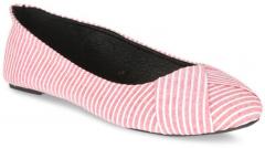 People Women Red Striped Canvas Ballerinas