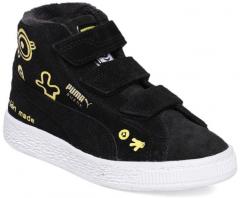 Puma Kids Black Printed Minions Suede Mid Top Fur V PS Sneakers