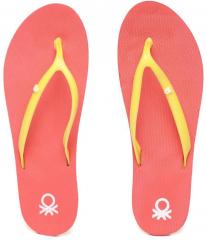 United Colors of Benetton Women Mustard Yellow & Coral Pink Thong Flip Flops