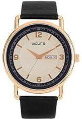 Acura Analog Watch for Men & Women. Classy, Trendy, Elegant Unisex Watches. Round Fine Crafted Golden Dial with Black Leather Strap