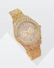 Analog Gold Round Diamond Chronograph Unisex Watch