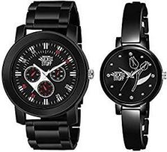 SWADESI STUFF Black Color Dial Round Shap Elegant Analog Couple Watch for Men and Women Combo of 2