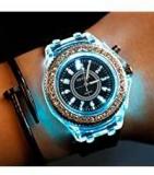 Swadesi Stuff Geneva Led Light Diamond Studded Analogue Dial Crystal Rubber Strap Multi Color Watch For Unisex Random Color Any One