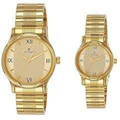 Titan Unisex Stainless Steel Bandhan Analog Golden Dial Watch Nn15802490Ym02/Nr15802490Ym02P, Band Color Gold
