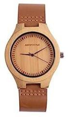 Unisex Wooden Wrist Watch Brown Patterned Dial & Leather Straps Analogue Watch