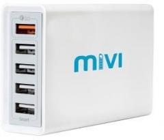 Mivi Desktop USB Charging Station HUB: [ Qualcomm Quick Charge 3.0 certified] 5 port 8A USB Turbo charging adapter with fast charging and turbo charging compatible with all mobiles, tablets and more Mobile Charger