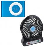 Captcha Mini USB Rechargeable Fan With Mini Ipod MP3 Players Blue.IpodMP3+Black.Portable.Fan