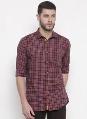 Allen Solly Blue & Rust Red Regular Fit Checked Casual Shirt men