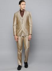 Louis Philippe Beige Self Design Slim Fit Single Breasted Formal Suit men