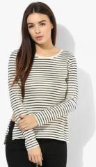 Mango White Striped Cotton T Shirt women