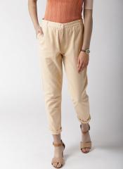 Mast & Harbour Peach Coloured Regular Fit Solid Cropped Trousers women