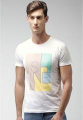 Mast & Harbour White Printed Regular Fit Round Neck T Shirt for