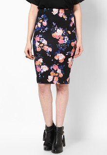 New Look Black Scuba Floral Print Pencil Skirt women