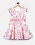 Peppermint Girls Off White & Pink Self Design Fit & Flare Dress