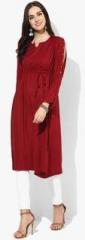Sangria Full Sleeves Solid Tunic With Drawstring On Waistline women