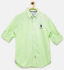 U S Polo Assn Kids Green Solid Regular Fit Casual Shirt boys