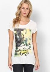 United Colors Of Benetton Off White Solid T Shirt women