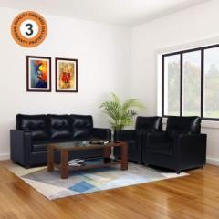 Adorn India Leatherette 3 + 1 + 1 Black Sofa Set