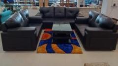 Kk Industries Leatherette 3 + 2 + 2 Mat Black Sofa Set