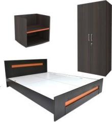 Unicos Engineered Wood Bed + Side Table + Wardrobe