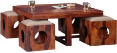 Woodsworth Lynden Sheesham Wood Coffee Table Set in Honey Oak Finish