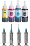 Ang Refill Ink For Canon Printer MG2570S B/C/Y/M 100 ML Each Bottle With Syringe Black + Tri Color Combo Pack Ink Bottle