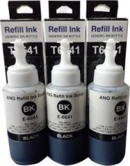 Ang T6641 Refill Ink For Use In Epson L100, L110, L130, L200, L210, L220, L300, L310, L350, L355, L360, L365, L455, L550, L555, L565, L1300 Printers 70 ML Pack of 3 Black Ink Cartridge