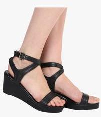 Heat Wave Charis Black Ankle Strap Wedges women