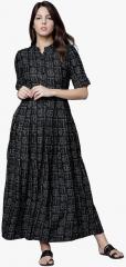 Vishudh Black Printed Maxi Dress for 
