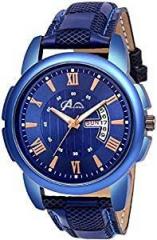 Acnos Blue Dial Blue Case Leather Date and Time Watch Combo for Pack of 1