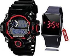 Acnos Brand A Digital Watch with Square LED Shockproof Multi Functional Automatic Black Waterproof Digital Sports Watch for Men's Kids Watch for Boys Watch for Men Pack of 2