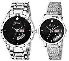 Analog Unisex Watch Black Dial Silver Colored Strap