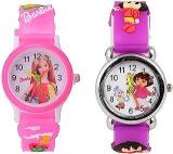 Analogue Girl's & Boy's Watch Pack of 2 White Dial Pink & Purple Colored Strap