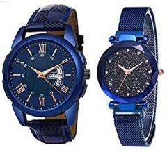 Analogue Men & Women's Watch Blue Dial Blue Colored Strap Pack of 2